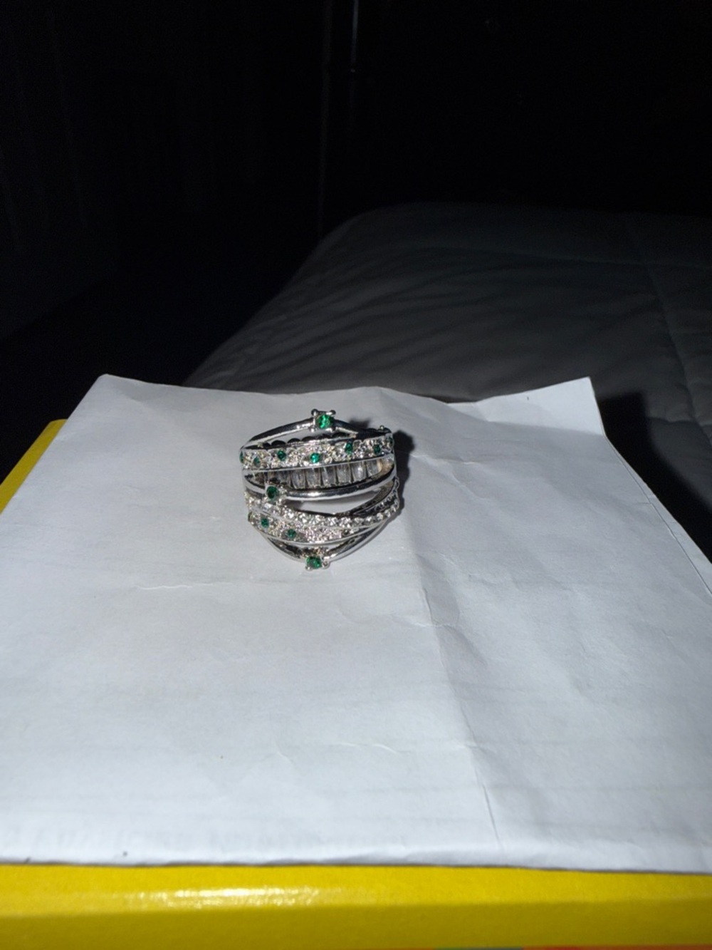 Emerald Accent Silver Multi-Row Fashion Ring